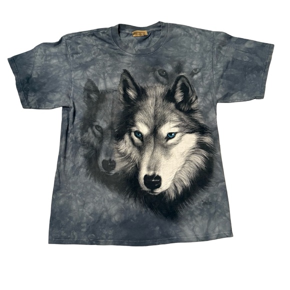 The Mountain Other - Vintage 2002 The Mountain Wolf T-Shirt Tie-Dye Blue/ Gray, Sz M
